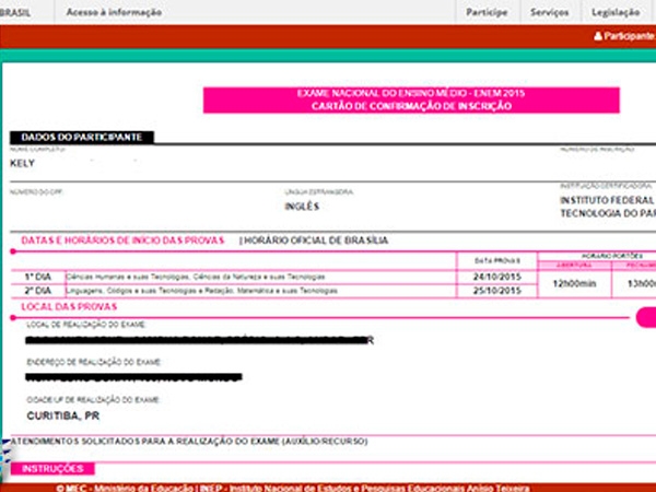 Cartão de confirmação do ENEM 2016 já pode ser consultado pelo site oficial do exame